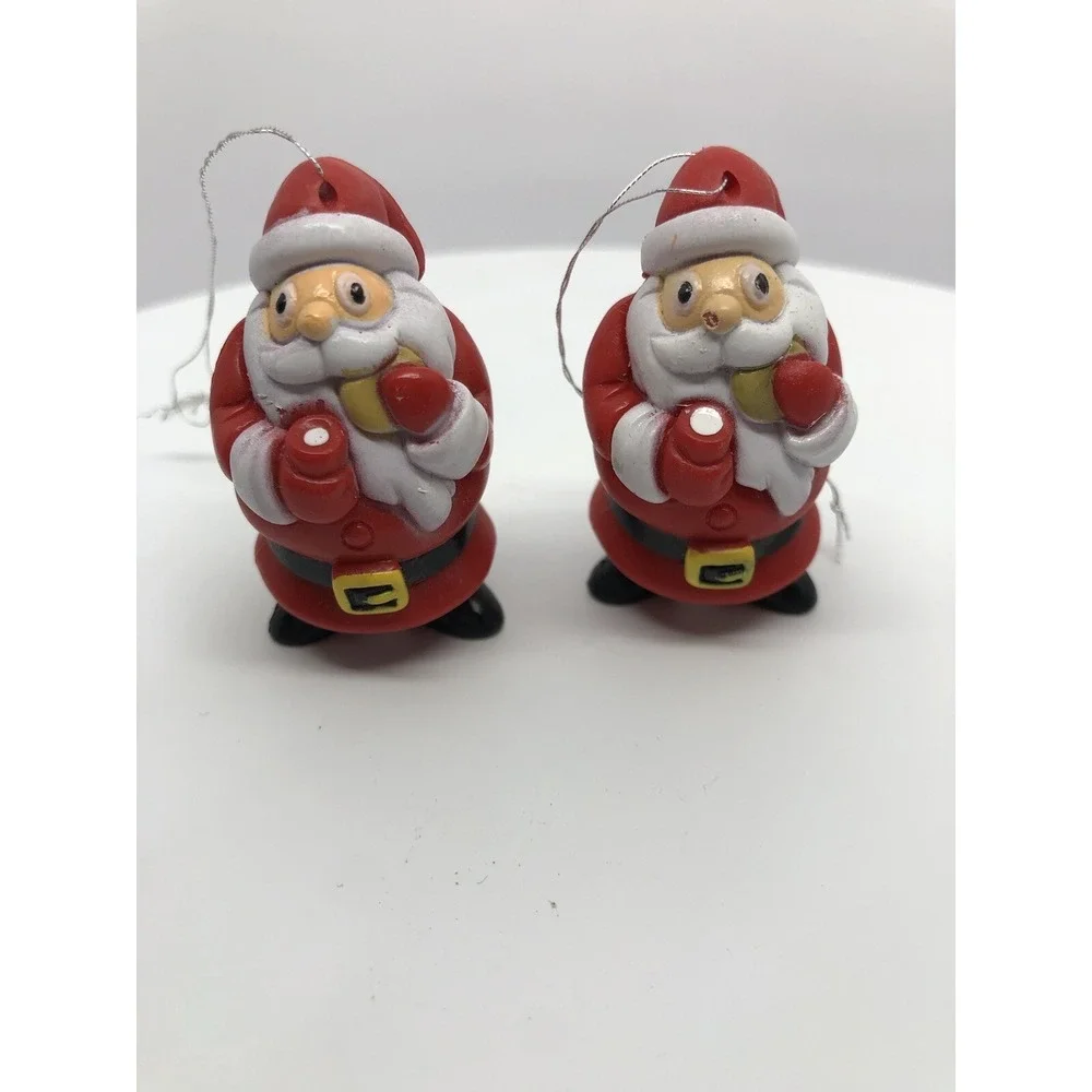 2 Adorable Santa Claus Ornaments Eating Milk And Cookies Holiday Decorating‎